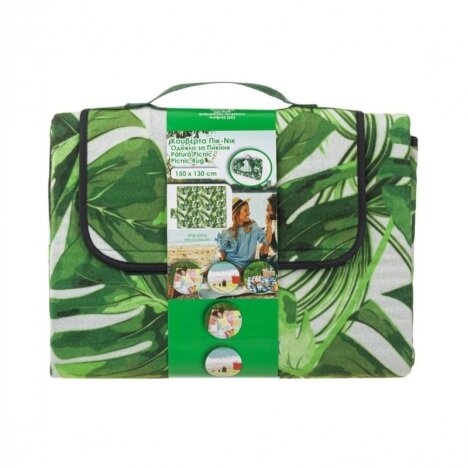 Patura pentru picnic frunze tropicale, Alb/Verde, 150x130 cm