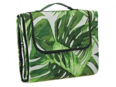 Patura pentru picnic frunze tropicale, Alb/Verde, 150x130 cm